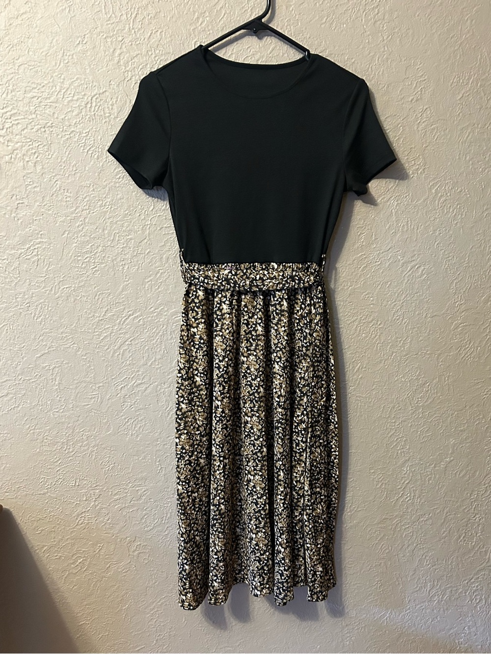 SHEIN Black Bodice with Black & Cream Floral Midi Dress